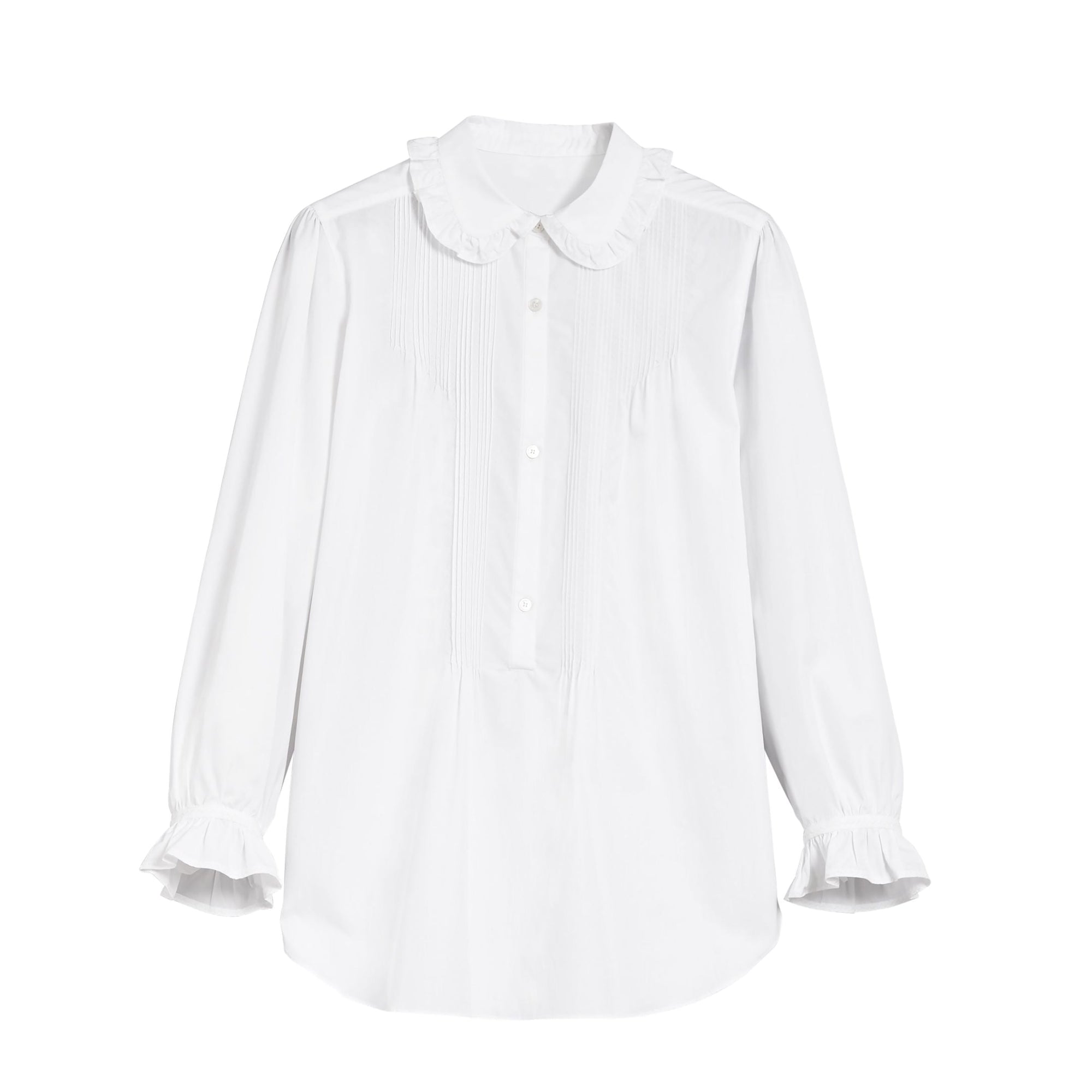 Chemise en coton à volants et nervures - White