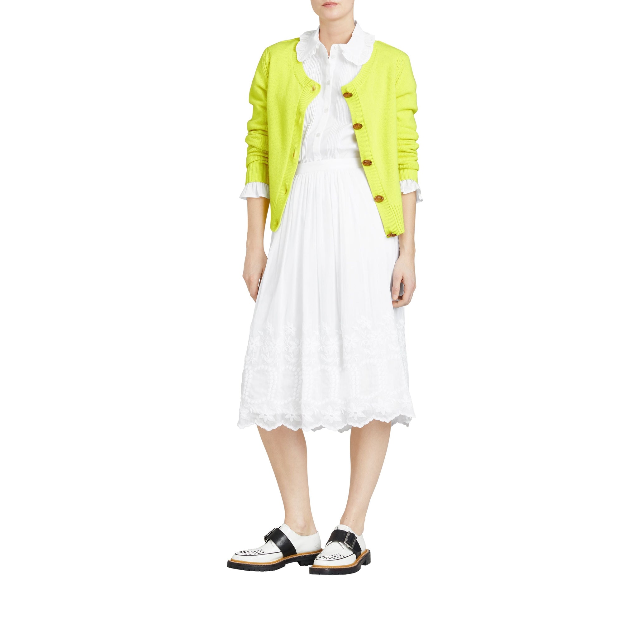 Chemise en coton à volants et nervures - White