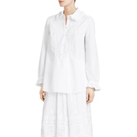 Chemise en coton à volants et nervures - White