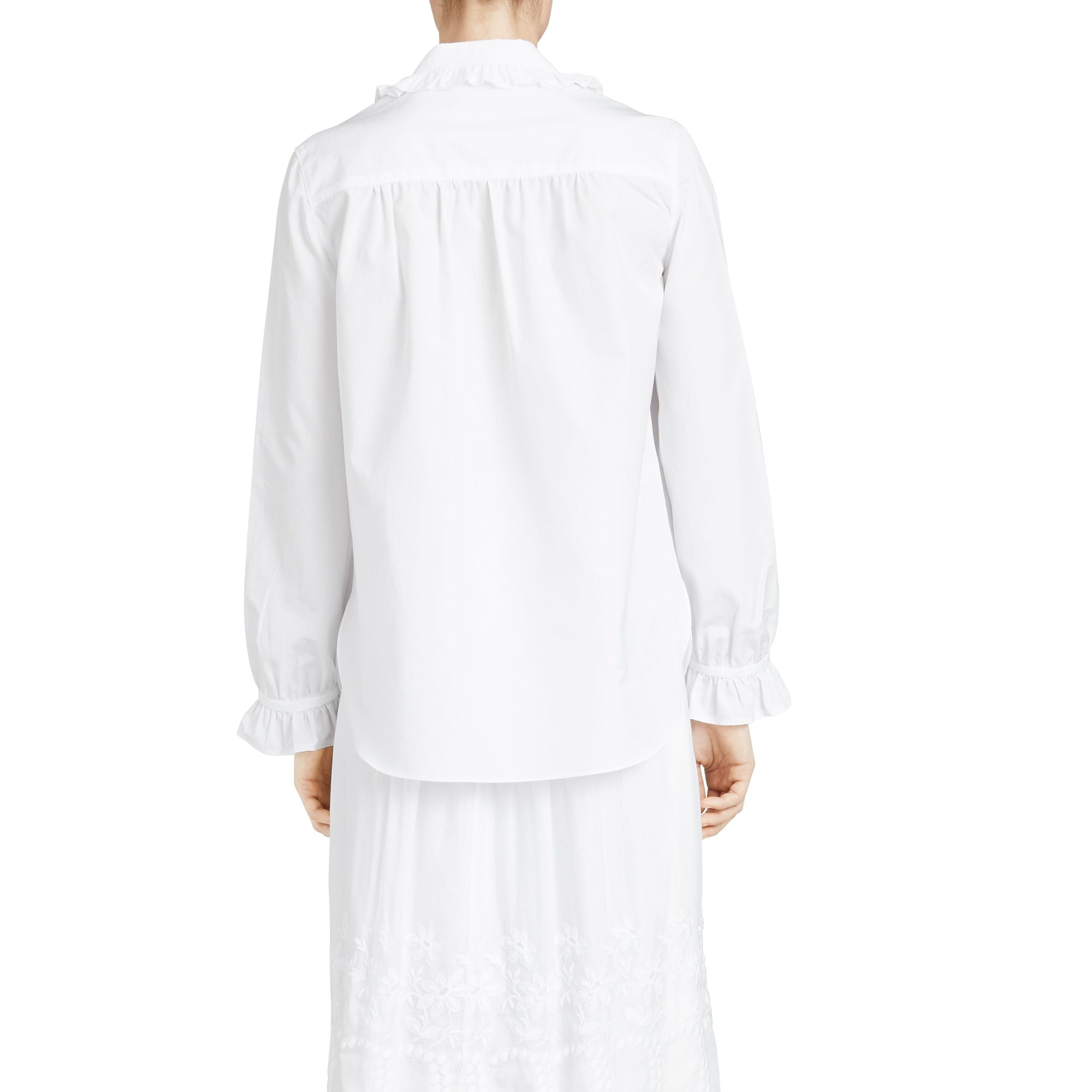 Chemise en coton à volants et nervures - White