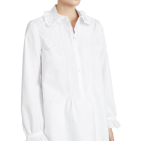 Chemise en coton à volants et nervures - White