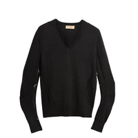 Pull en V en laine mérinos à détails check - Black