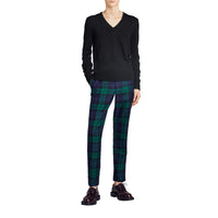 Pull en V en laine mérinos à détails check - Black