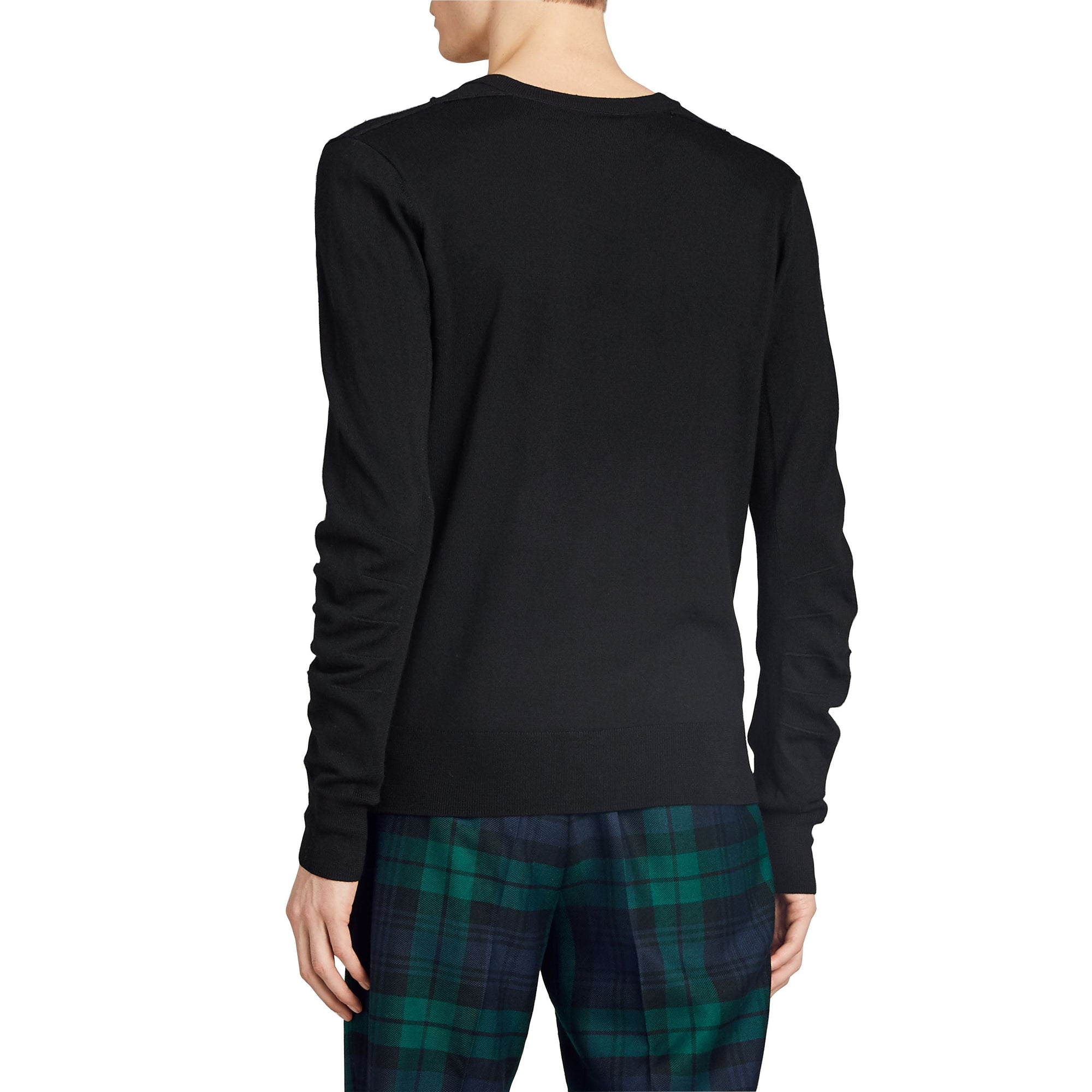 Pull en V en laine mérinos à détails check - Black