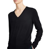 Pull en V en laine mérinos à détails check - Black