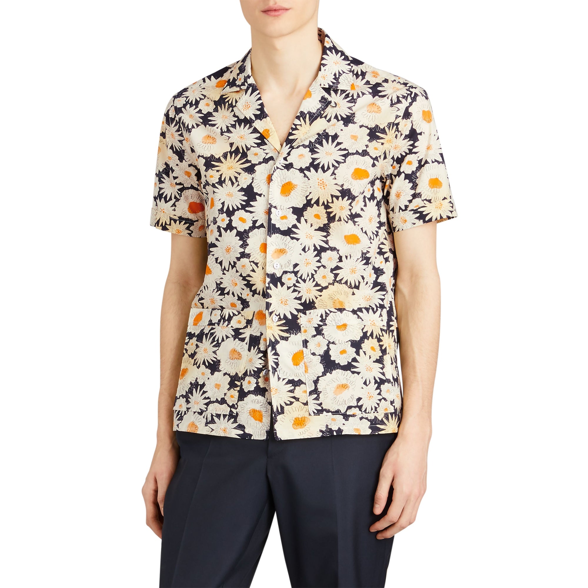 Chemise cargo imprimé marguerite - Black
