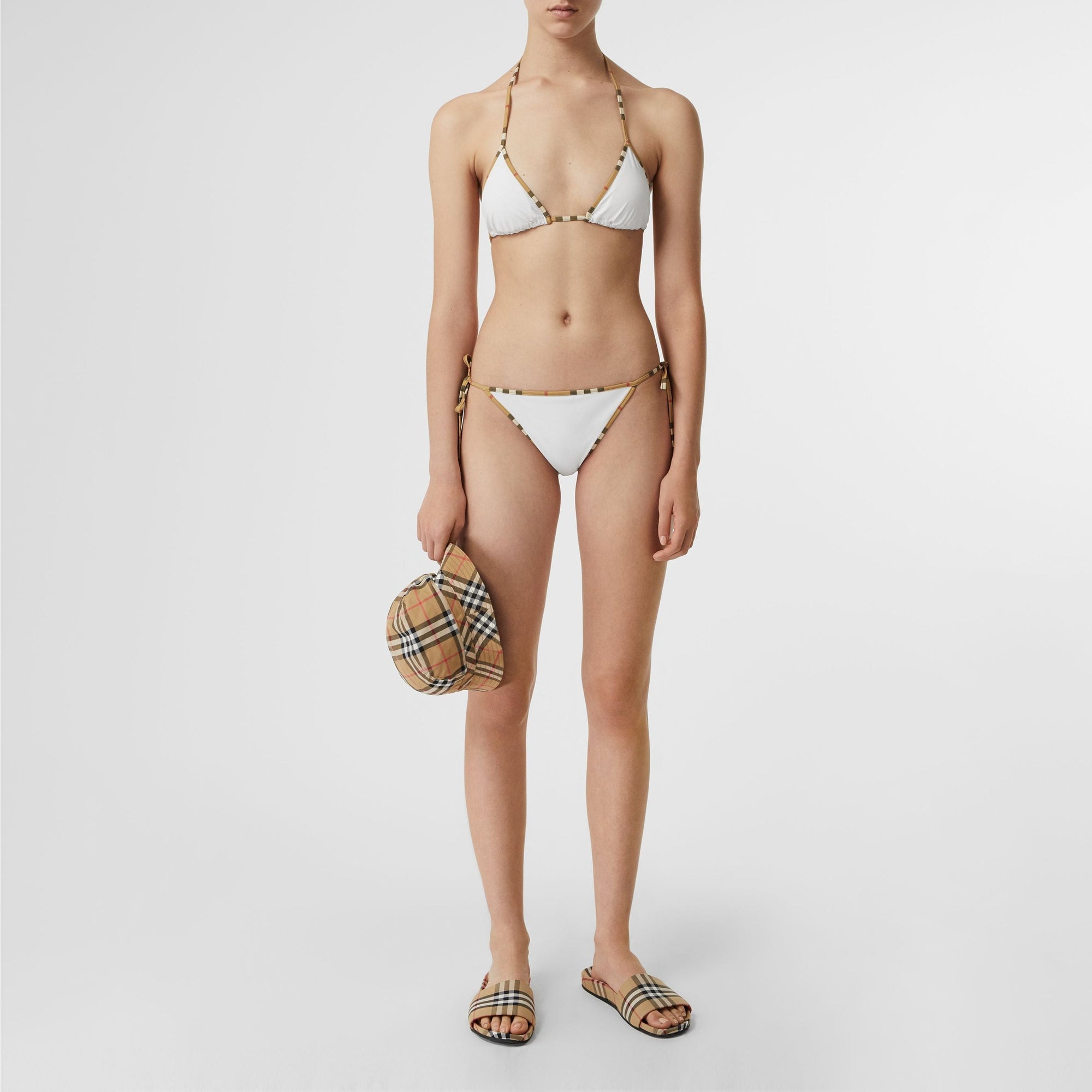 Bikini triangle à bordure Vintage check - White
