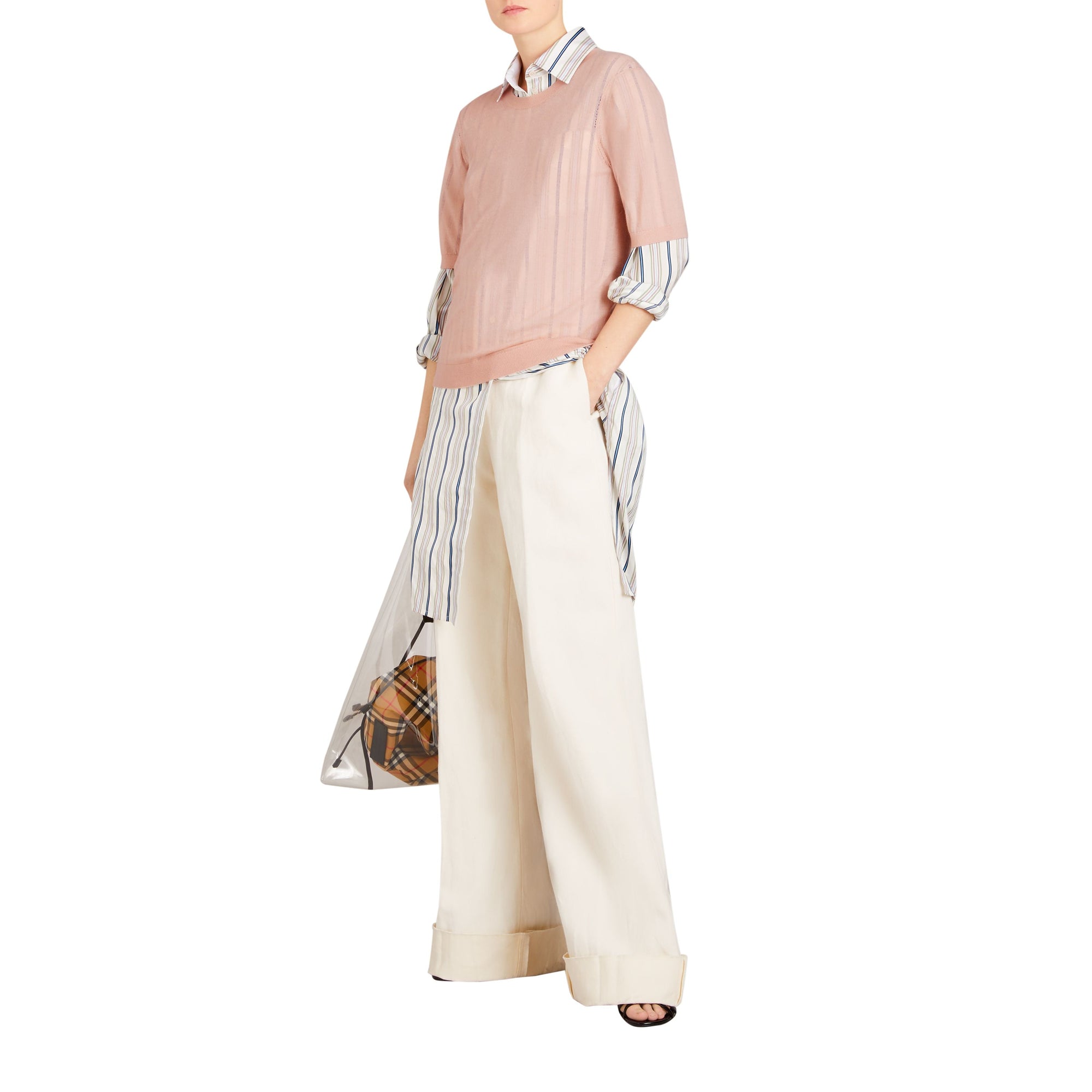 Pull en cachemire à manches courtes - Thistle Pink