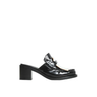 Mules à talon en cuir et franges contrastantes - Black