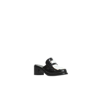 Mules à talon en cuir et franges contrastantes - Black