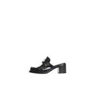 Mules à talon en cuir et franges contrastantes - Black