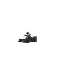 Mules à talon en cuir et franges contrastantes - Black