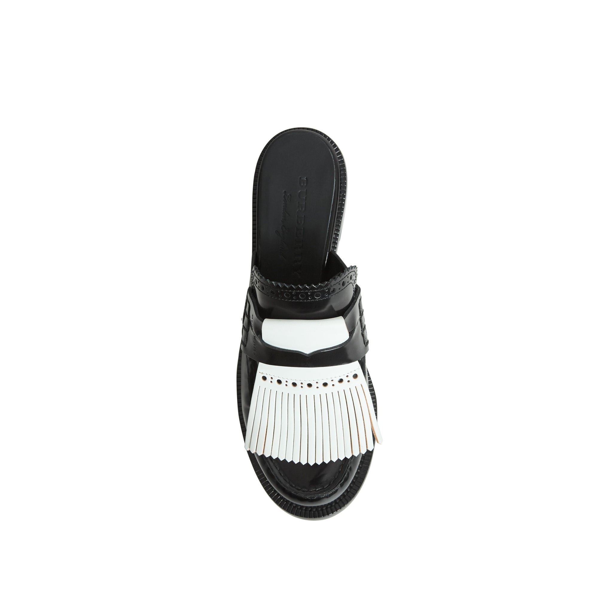 Mules à talon en cuir et franges contrastantes - Black