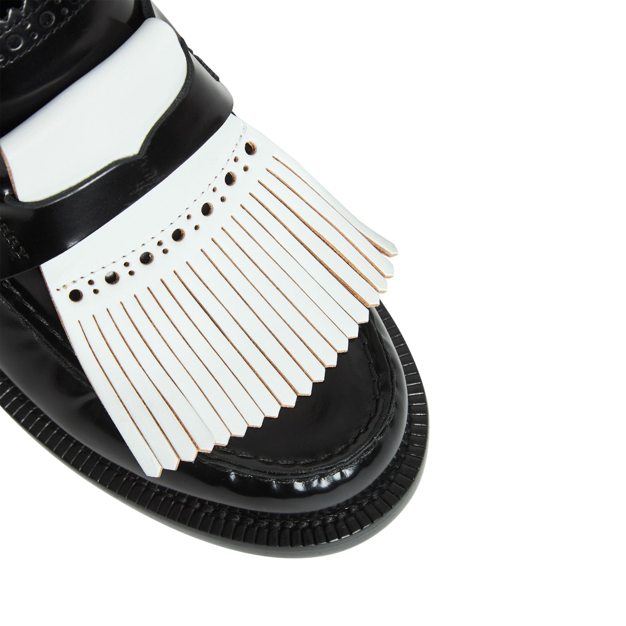 Mules à talon en cuir et franges contrastantes - Black
