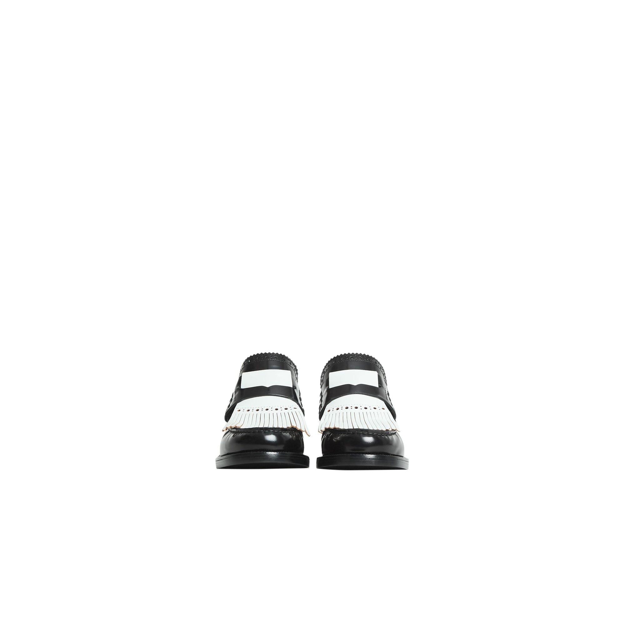 Mules à talon en cuir et franges contrastantes - Black