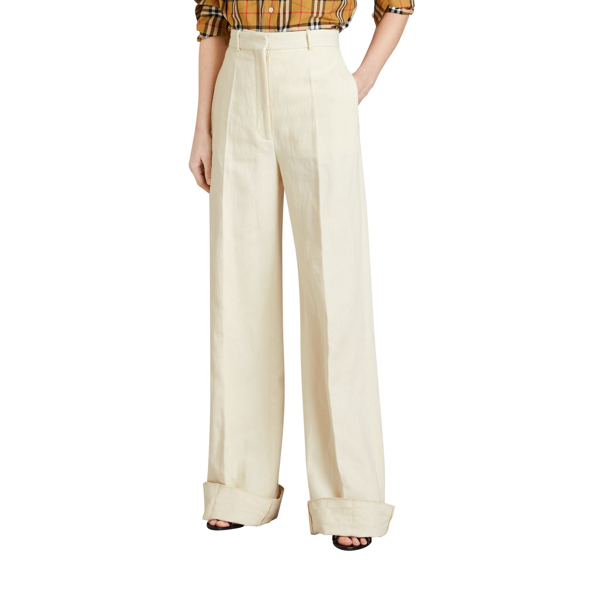 Pantalon ample en toile de coton et lin - Off White