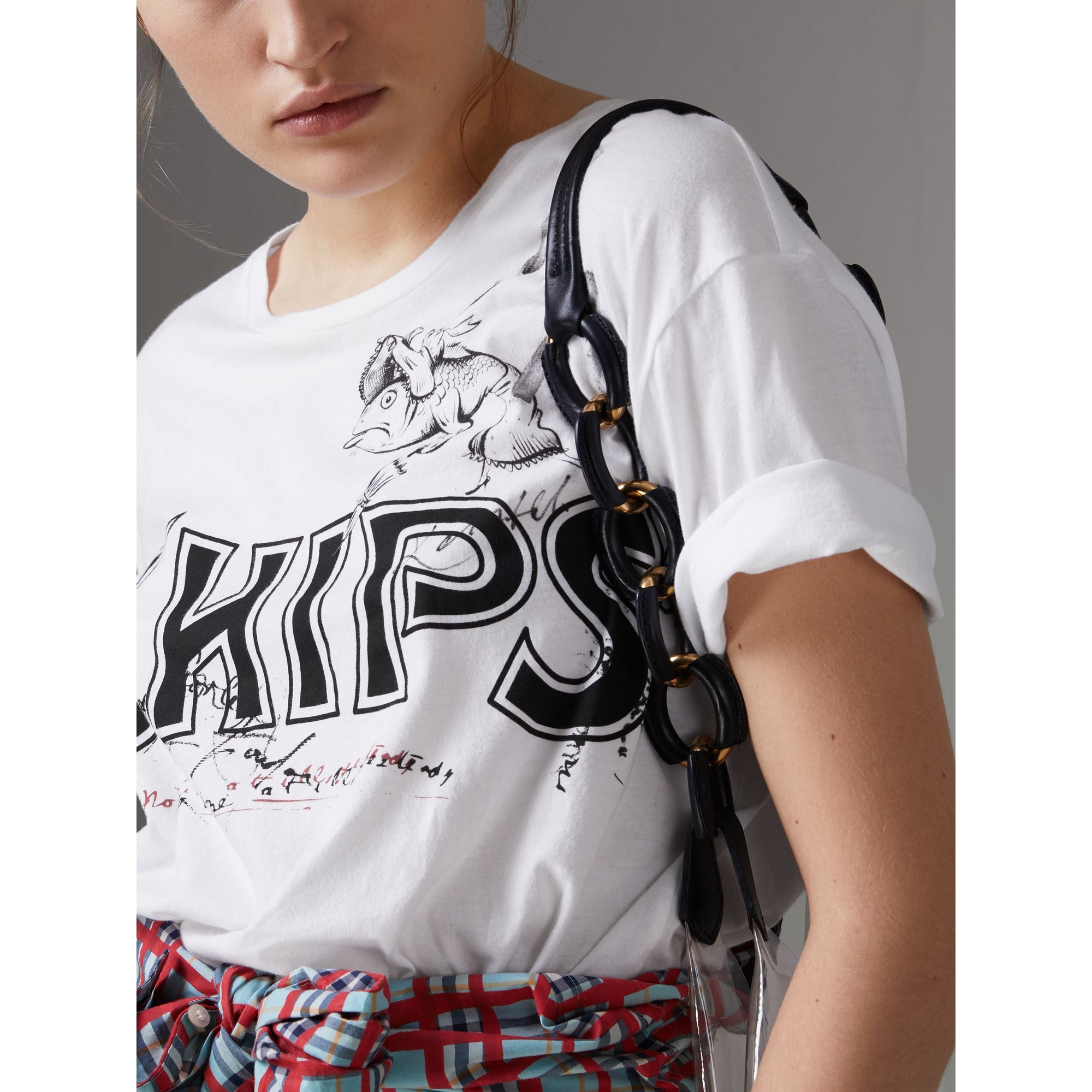 T-shirt en coton à imprimé Fish and Chips - White