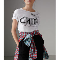 T-shirt en coton à imprimé Fish and Chips - White