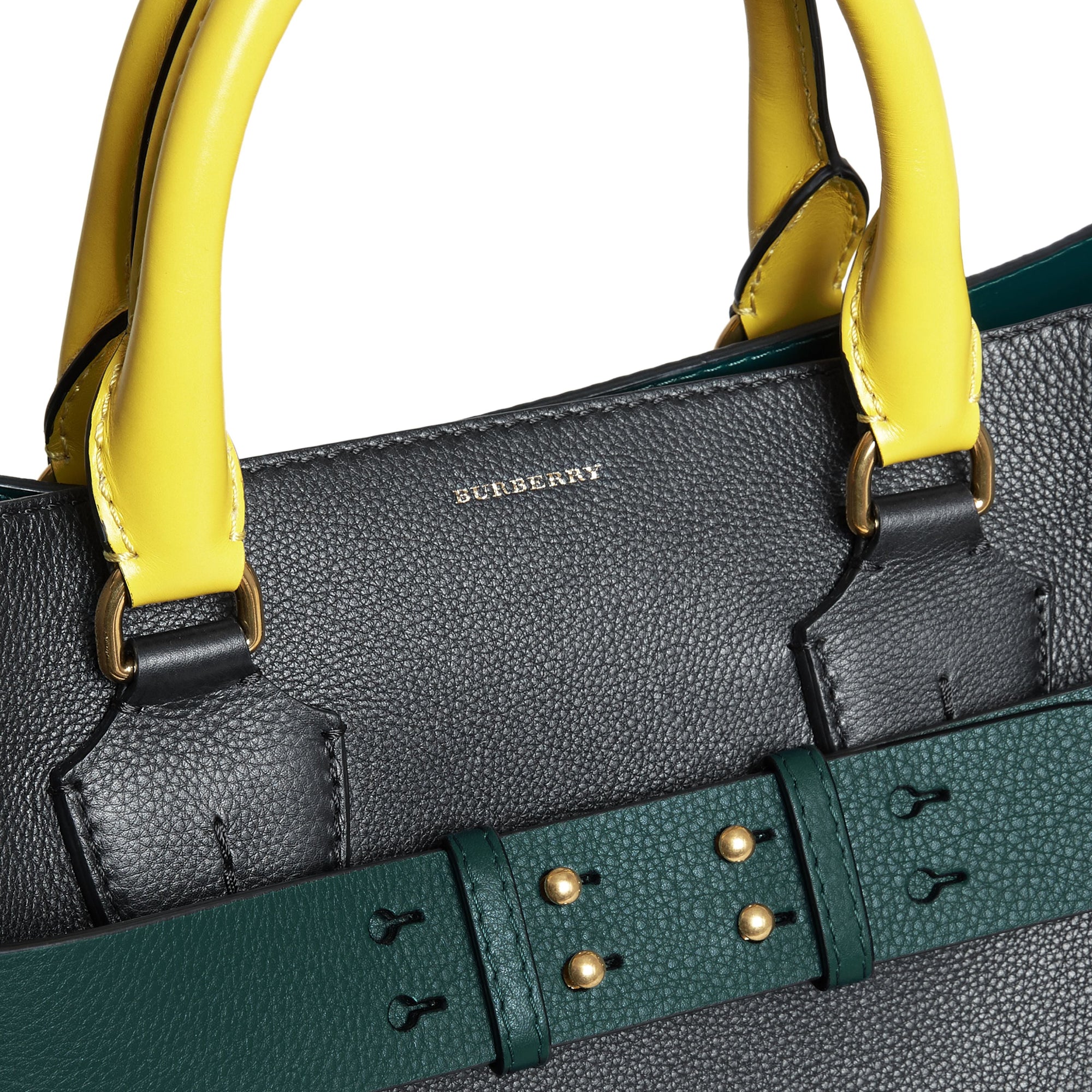 Grand sac The Belt en cuir tricolore - Black & Sea Green