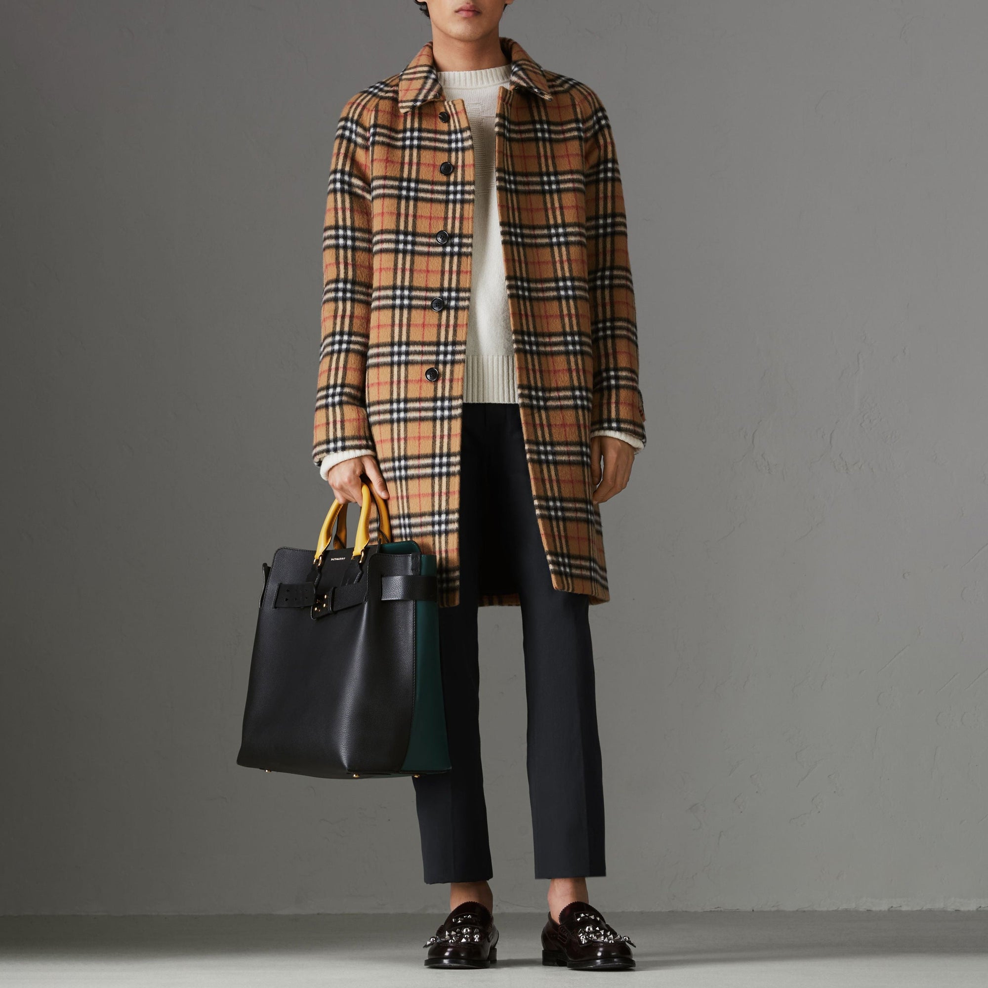 Grand sac The Belt en cuir tricolore - Black & Sea Green
