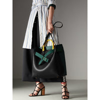 Grand sac The Belt en cuir tricolore - Black & Sea Green