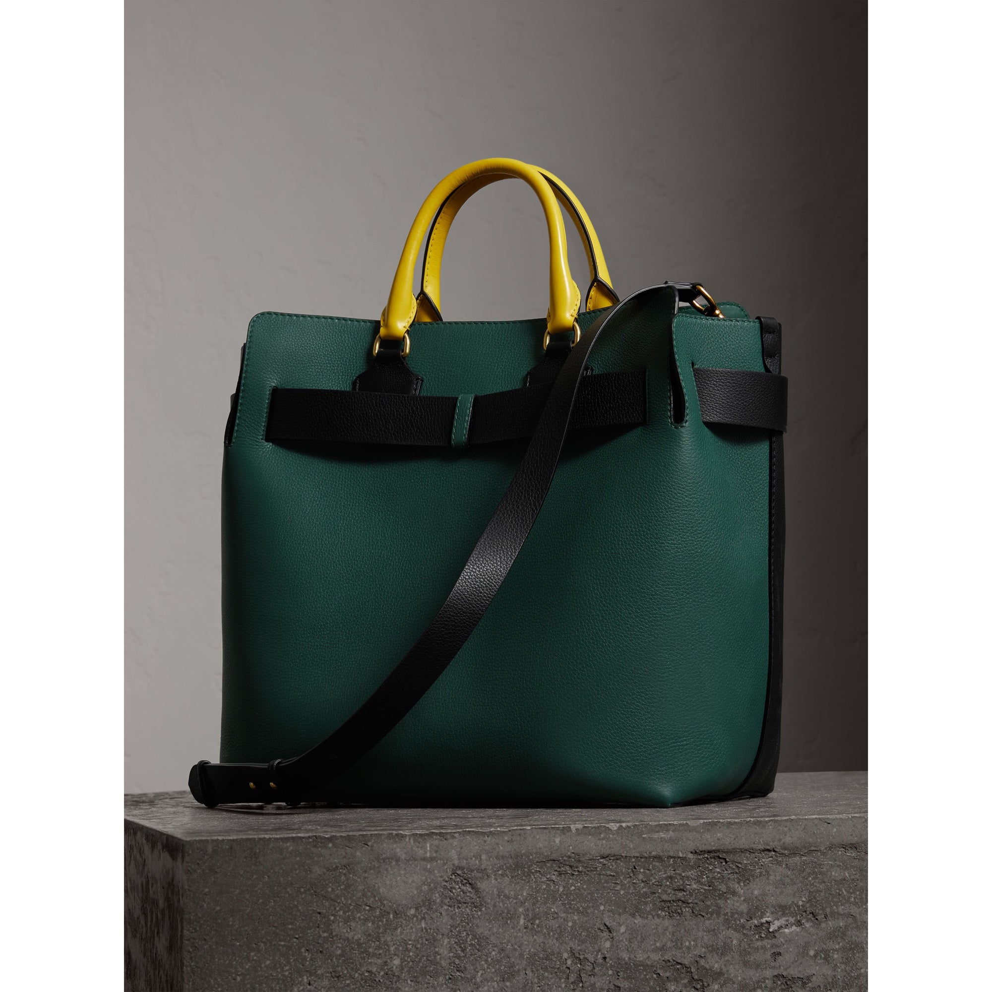 Grand sac The Belt en cuir tricolore - Black & Sea Green