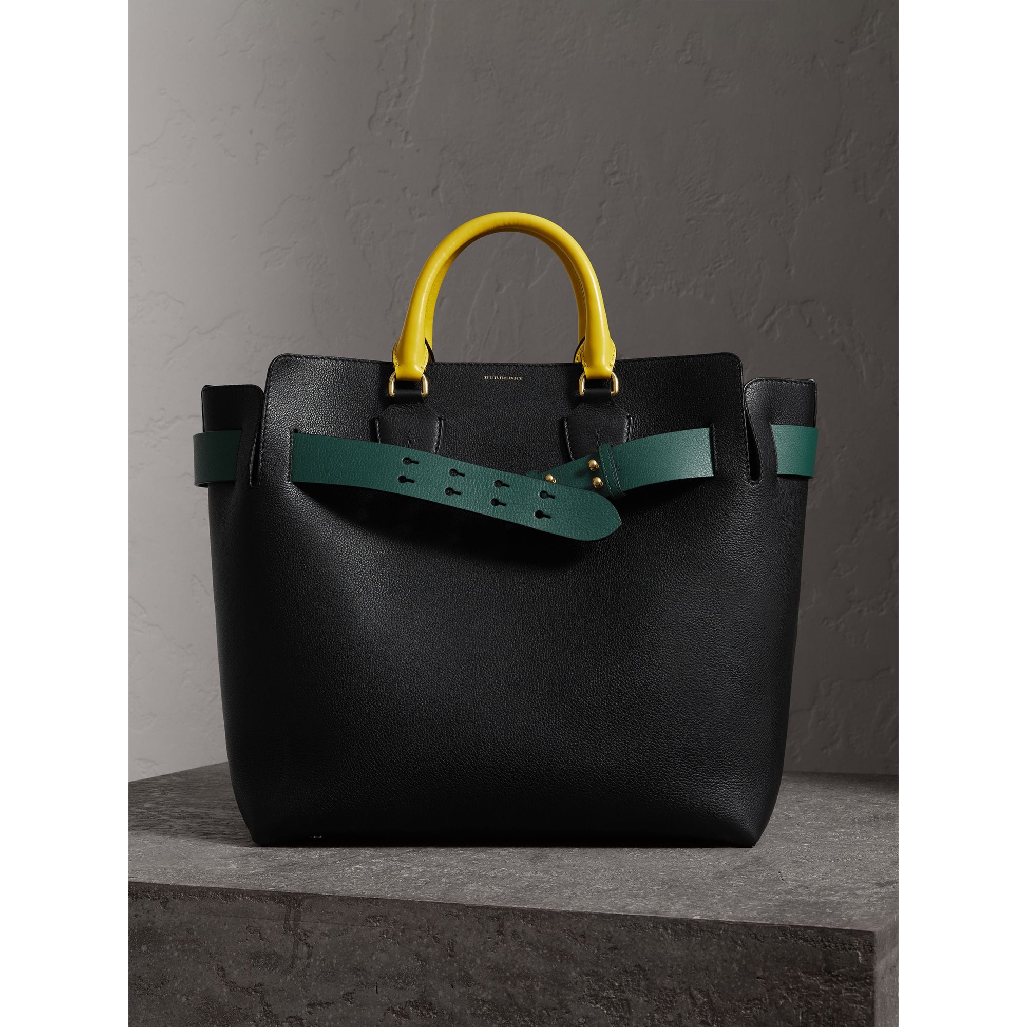 Grand sac The Belt en cuir tricolore - Black & Sea Green