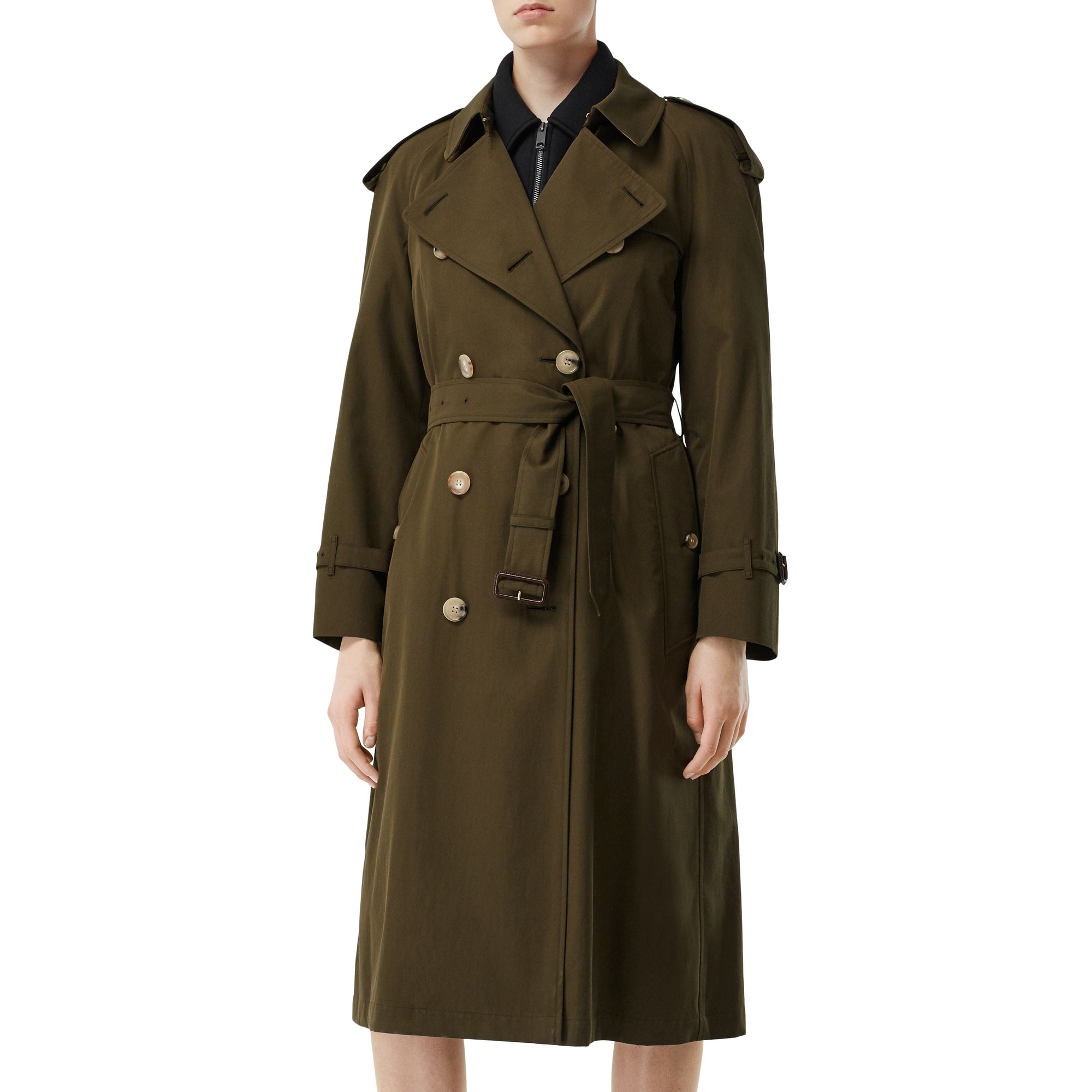 Trench long en gabardine tropicale - Dark Military Khaki