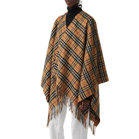 Poncho en laine et cachemire à motif Vintage Check - Antique Yellow