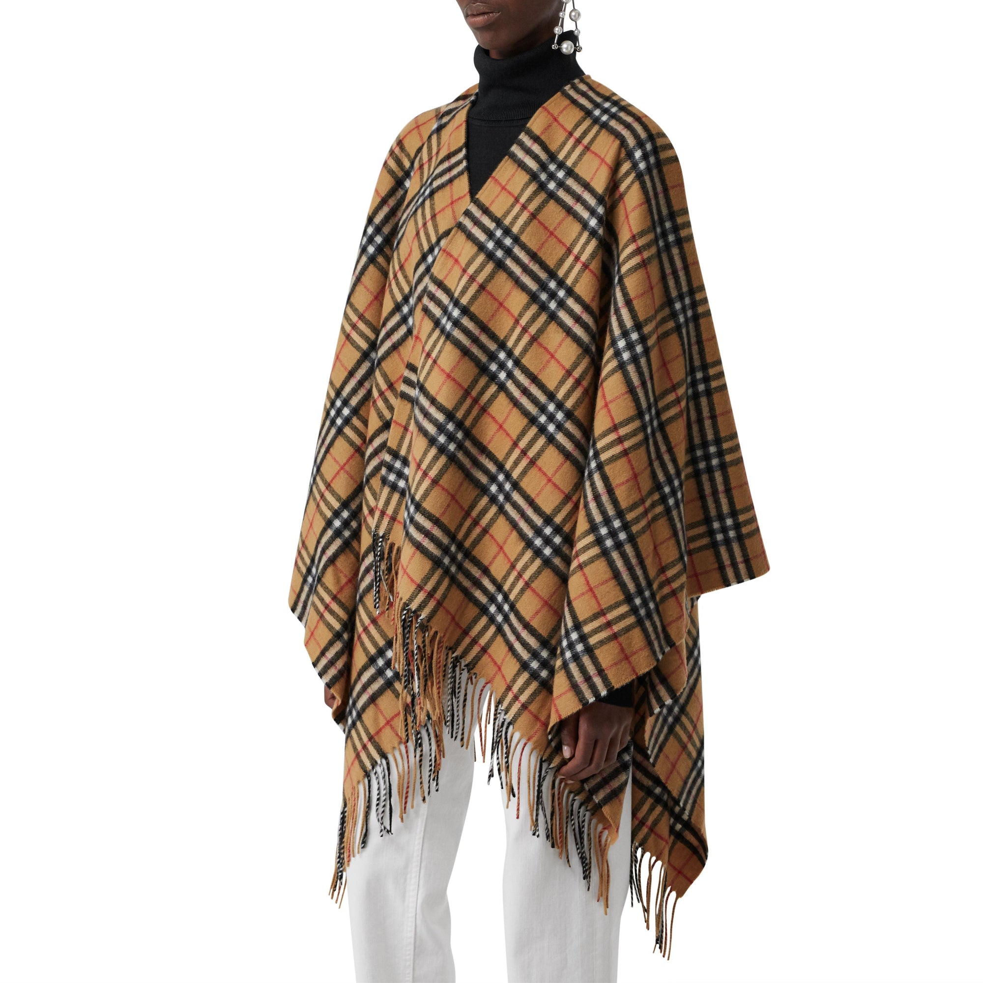 Poncho en laine et cachemire à motif Vintage Check - Antique Yellow