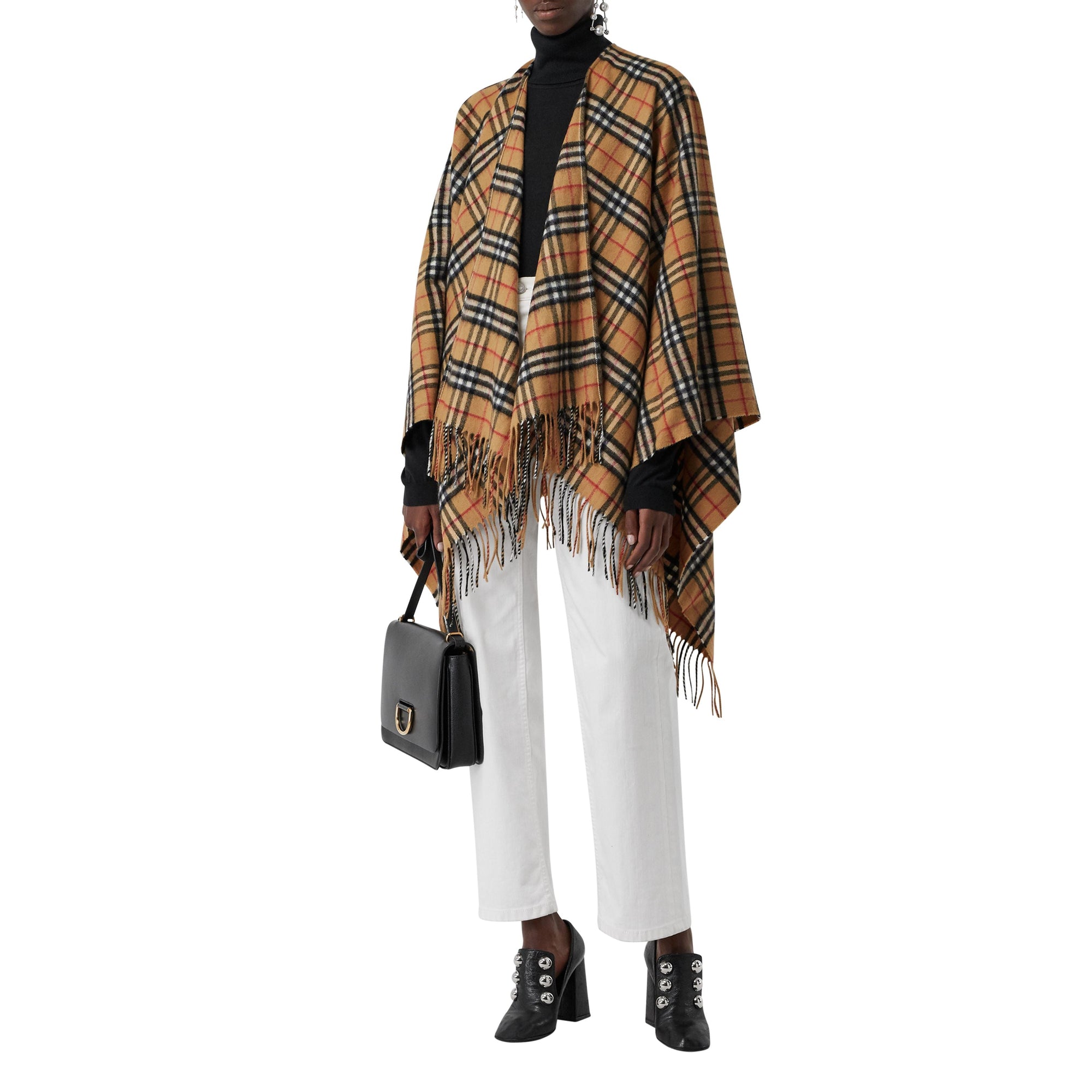 Poncho en laine et cachemire à motif Vintage Check - Antique Yellow