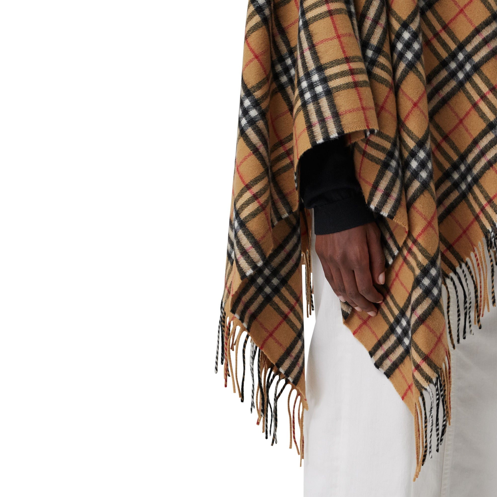 Poncho en laine et cachemire à motif Vintage Check - Antique Yellow