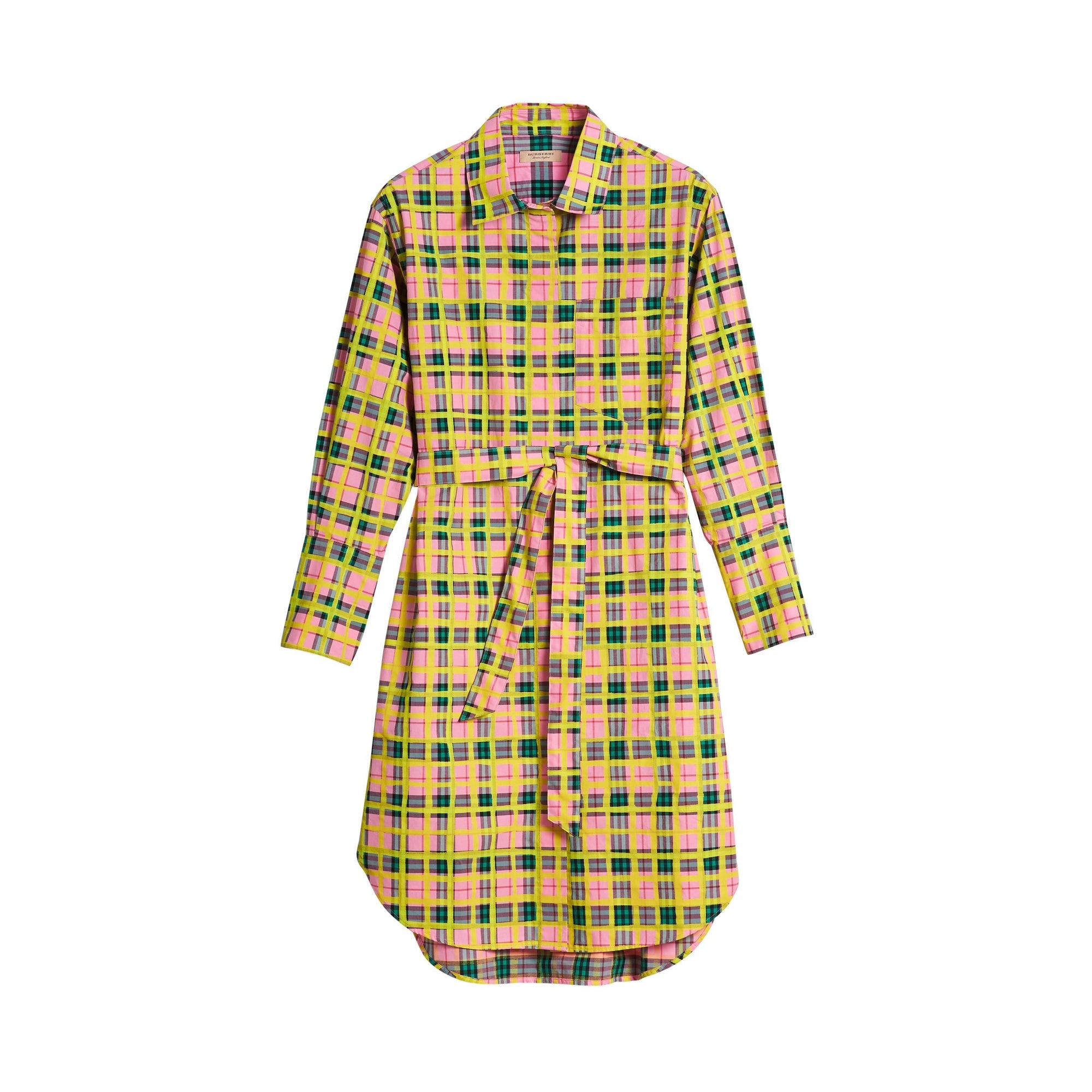 Robe chemise ceinturée à motif Check peint - Bright Coral Pink
