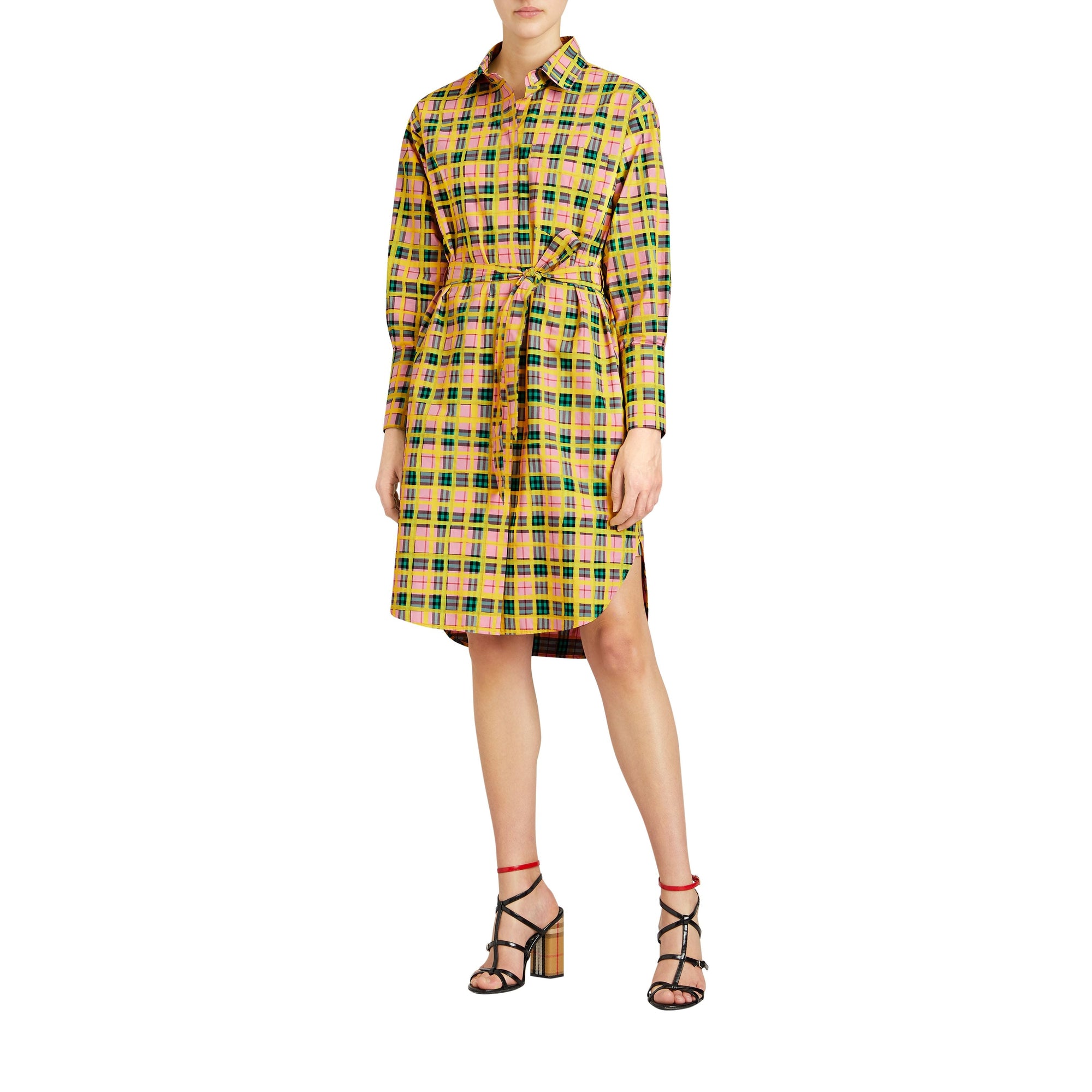 Robe chemise ceinturée à motif Check peint - Bright Coral Pink