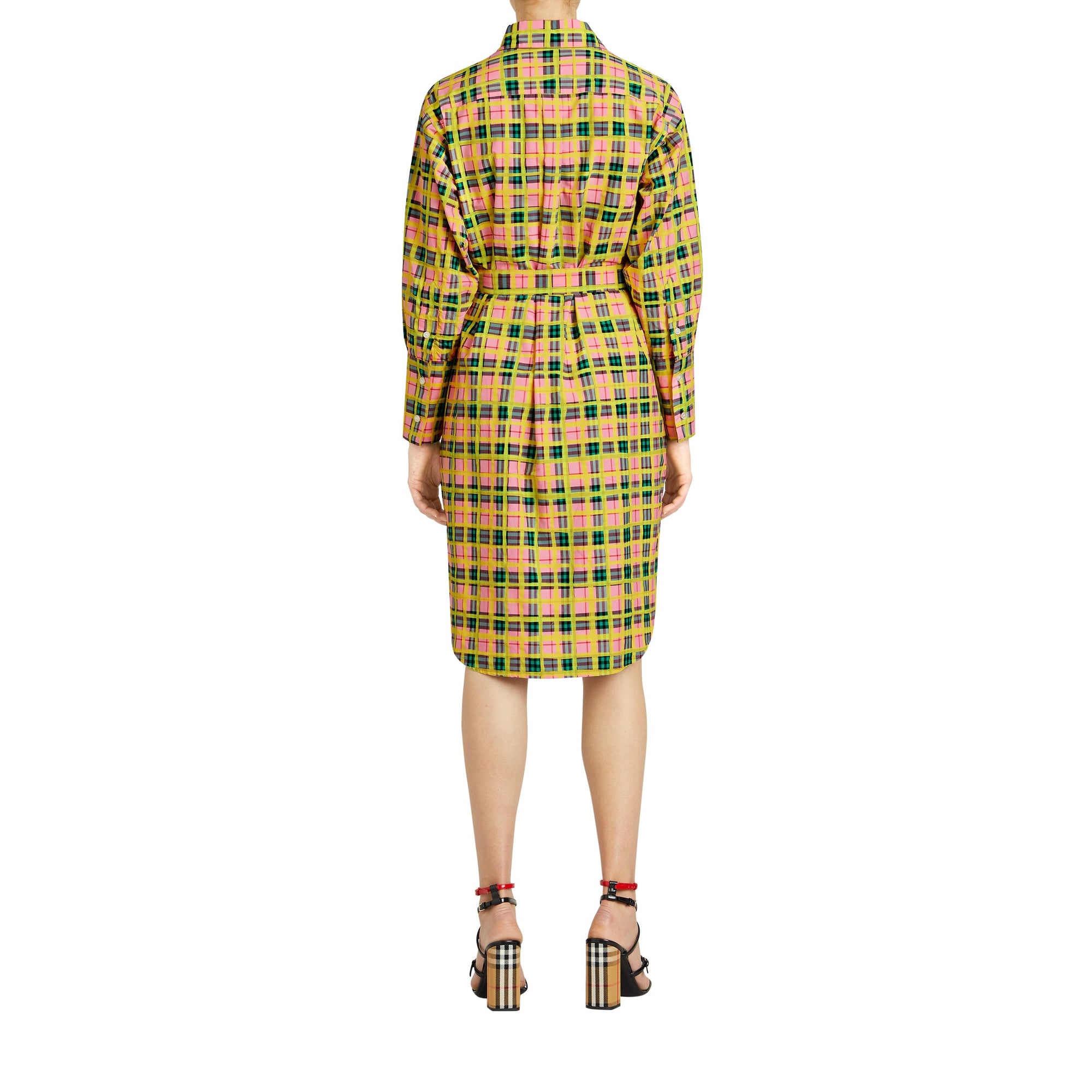 Robe chemise ceinturée à motif Check peint - Bright Coral Pink