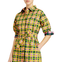 Robe chemise ceinturée à motif Check peint - Bright Coral Pink