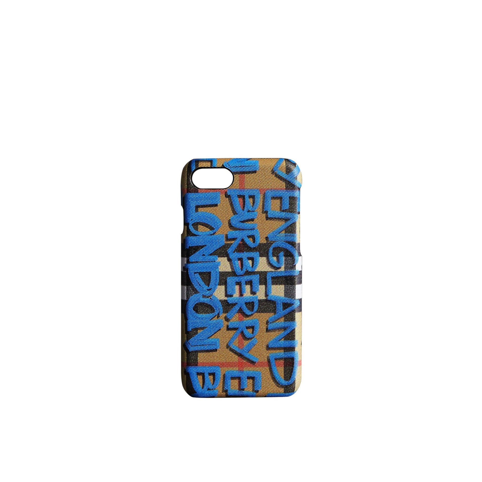 Coque pour iPhone 8 en cuir à motif Vintage check - Canvas Blue & Antique Yellow