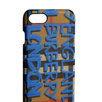 Coque pour iPhone 8 en cuir à motif Vintage check - Canvas Blue & Antique Yellow