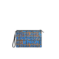 Pochette zippée en cuir à motif Vintage check - Canvas Blue & Antique Yellow