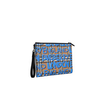 Pochette zippée en cuir à motif Vintage check - Canvas Blue & Antique Yellow