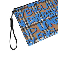 Pochette zippée en cuir à motif Vintage check - Canvas Blue & Antique Yellow