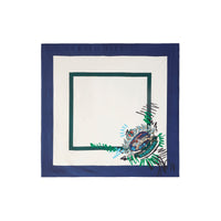 Carré de soie à motif écusson d'archive griffonné - Bright Navy