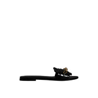 Mules plates en cuir verni à chaîne - Black