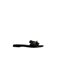 Mules plates en cuir verni à chaîne - Black