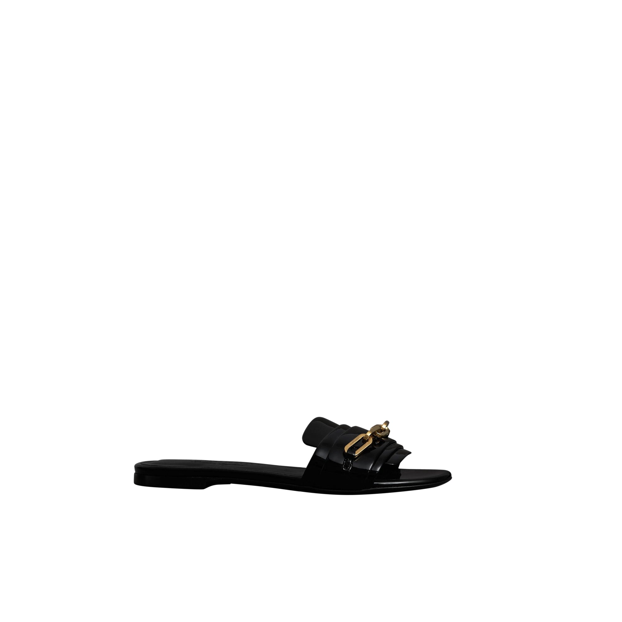 Mules plates en cuir verni à chaîne - Black