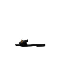 Mules plates en cuir verni à chaîne - Black