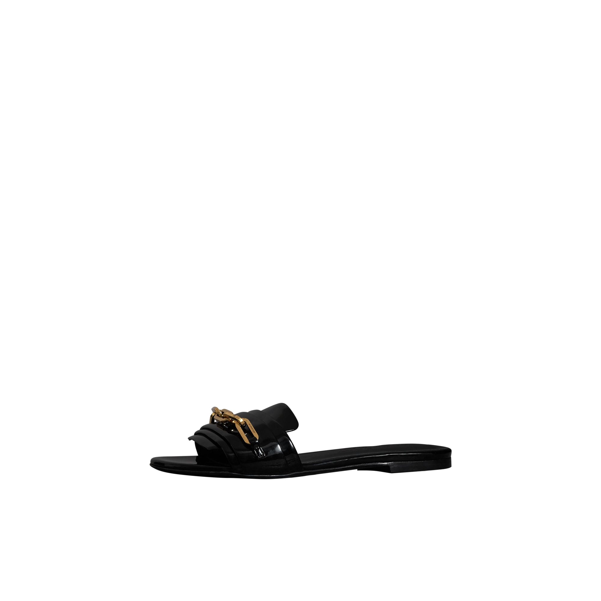Mules plates en cuir verni à chaîne - Black