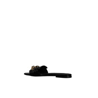 Mules plates en cuir verni à chaîne - Black