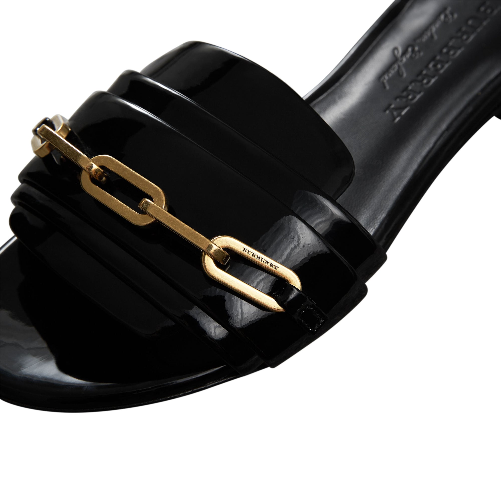 Mules plates en cuir verni à chaîne - Black