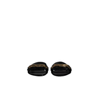 Mules plates en cuir verni à chaîne - Black